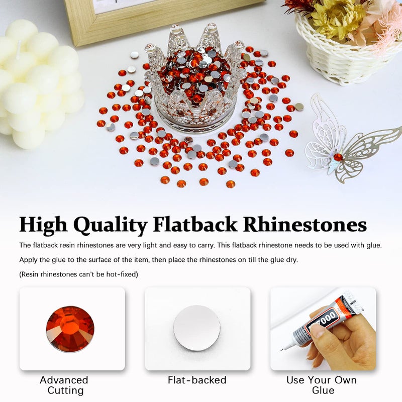 Briskbloom مجموعة بريكسبلوم 4500 قطعة من أحجار الراين المسطحة المصنوعة من الراتنج SS12 مقاس 3 مم، لون أحمر يوسفي، مناسبة للأظافر والأكواب والزجاجات وتزيين الحرف اليدوية، أحجار لامعة سائبة - Image 2